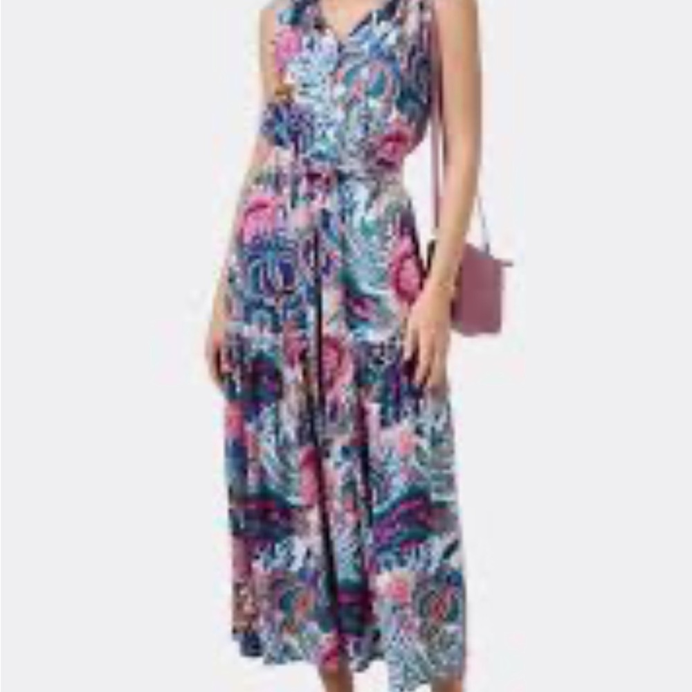 Vibrant Floral Maxi Dress in Blue and Pink